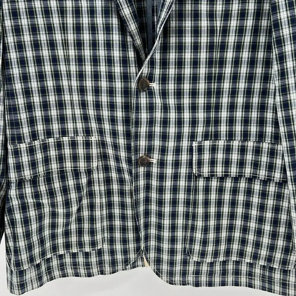 J. Crew Men's Two Button Plaid Blazer - Blue/Green/White - Medium